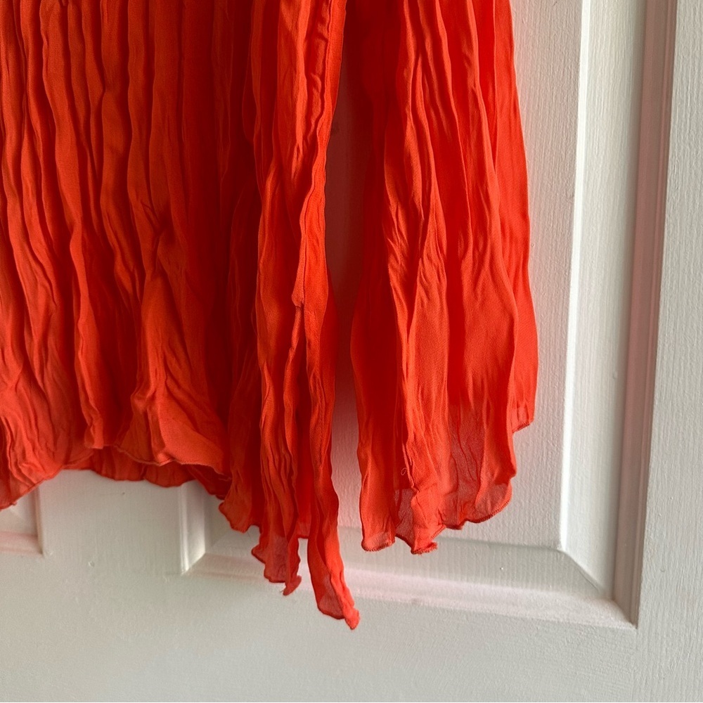 Vintage Ashley Stewart Plisse Rushed Beaded Collar Tunic Boho Top Orange Red 2X - Picture 3 of 7